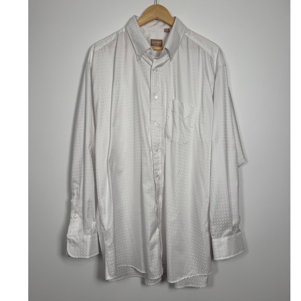 Classic Gitman Bros Jacquard Button‎ Down Shirt Mens 18 35 White Made in USA